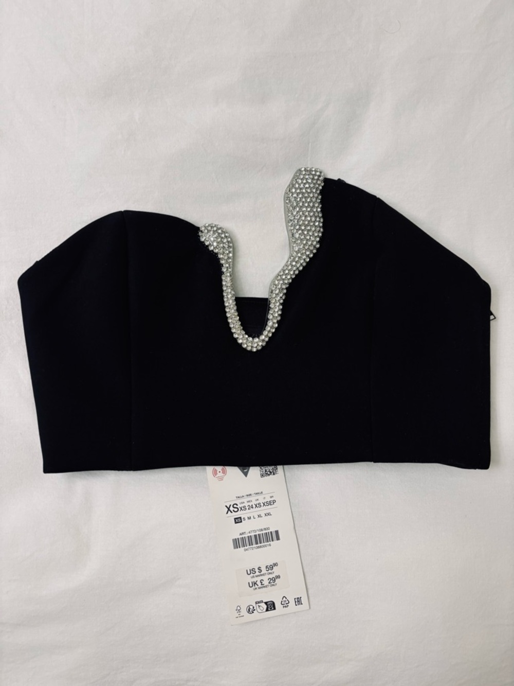 H&M Black Strapless Crystal-Trim Crop Top